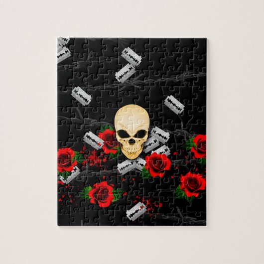 Punk Themed Skull und Rose Black Puzzle (Vertikal)