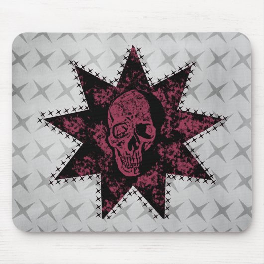 Punk-Totenkopf-Mauspad (Dunkles Rosa) Mousepad (Vorne)