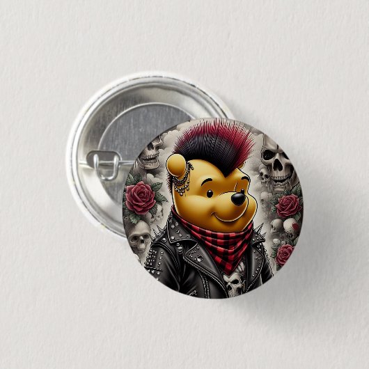 Punk Winnie the Pooh 1 Button (Vorne & Hinten)