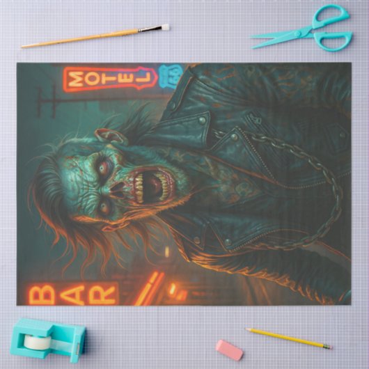 Punk Zombie in Leather Jacket | Gothic Halloween Seidenpapier (Basteln)