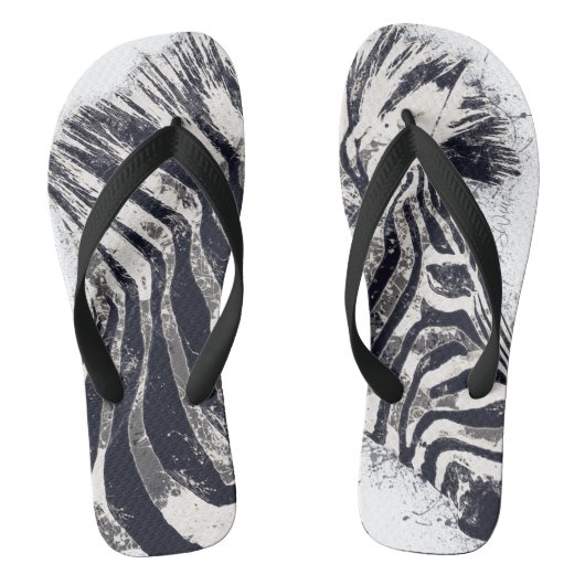 PUNKED - Zebra Flip Flops Badesandalen (Fußbett)