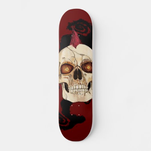Punkrock-gotischer Schädel mit rotem Mohikaner Skateboard (Vorderseite)
