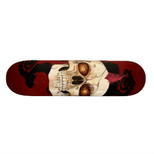 Punkrock-gotischer Schädel mit rotem Mohikaner Skateboard