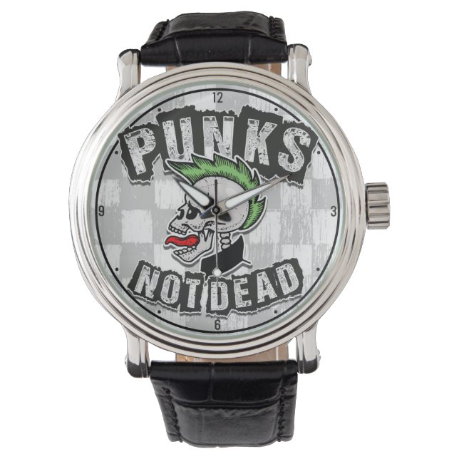 Punks Not Dead Skull Mohawk Punk Rock Rocker Armbanduhr (Vorderseite)