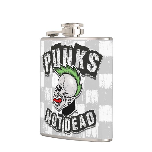 Punks Not Dead Skull Mohawk Punk Rock Rocker Flachmann (Links)