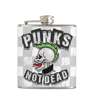 Punks Not Dead Skull Mohawk Punk Rock Rocker Flachmann
