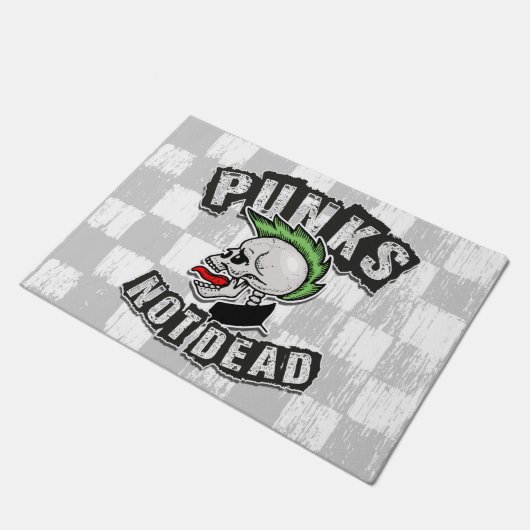 Punks Not Dead Skull Mohawk Punk Rock Rocker Fußmatte (Schrägansicht)