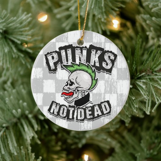 Punks Not Dead Skull Mohawk Punk Rock Rocker Keramik Ornament (Baum)