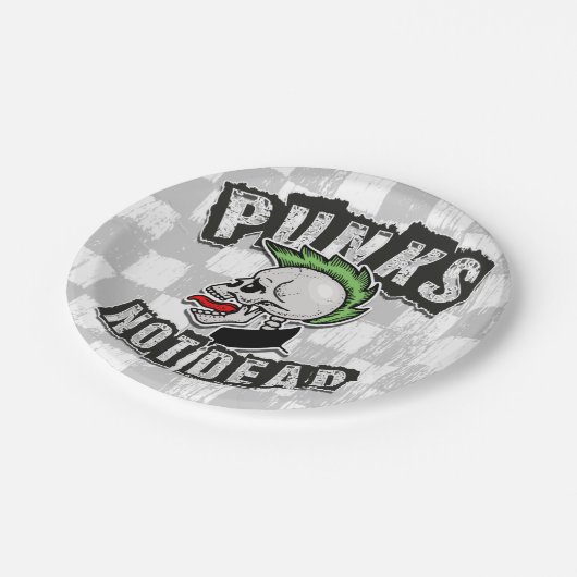 Punks Not Dead Skull Mohawk Punk Rock Rocker Pappteller (Schrägansicht)