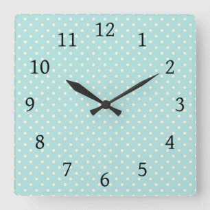 Punkt-Aqua-Weiß Quadratische Wanduhr