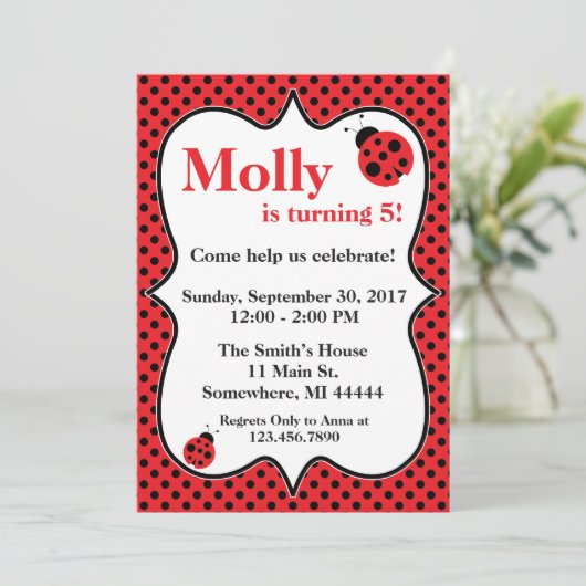 Punkt Ladybug Geburtstagsparty Einladung (Stehend Vorderseite)