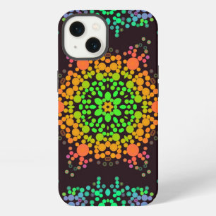 Punkt-Mandala-Blume Grün Orange und Blau iPhone 13 Hülle