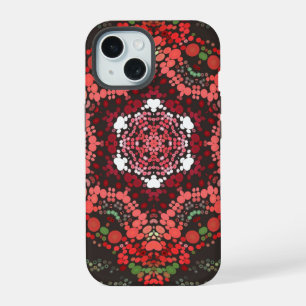 Punkt-Mandala Rot Grün und Weiß iPhone 15 Hülle
