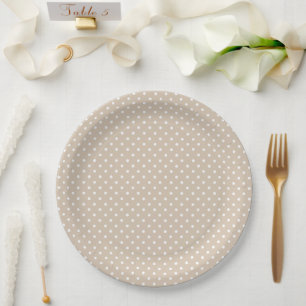 Punkte in Beige und Weiß - Babyparty Pappteller