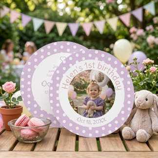 Punkte-Lavendel 1. Geburtstags-Foto-Einladung Einladung
