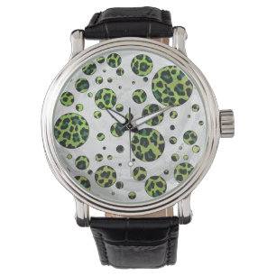 Punkte Leopard Schwarz und Grün Armbanduhr