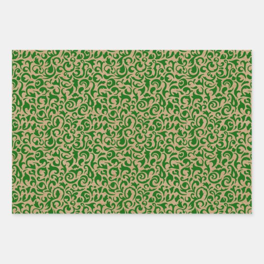 Punkte mit roter grüner Damaske auf brauner Kraft  Geschenkpapier Set (Vorderseite 3)