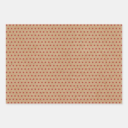 Punkte mit roter grüner Damaske auf brauner Kraft  Geschenkpapier Set (Vorderseite 2)