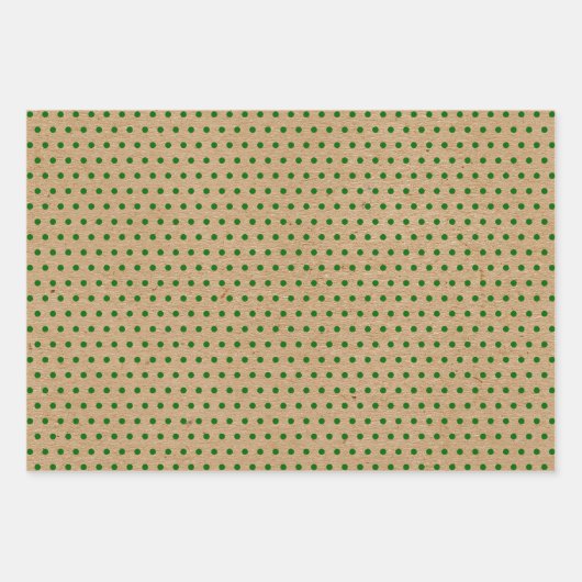 Punkte mit roter grüner Damaske auf brauner Kraft Geschenkpapier Set (Vorderseite 2)