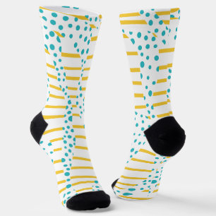 Punkte & Streifen 2 in Türkis, Gelb und Weiß Socken