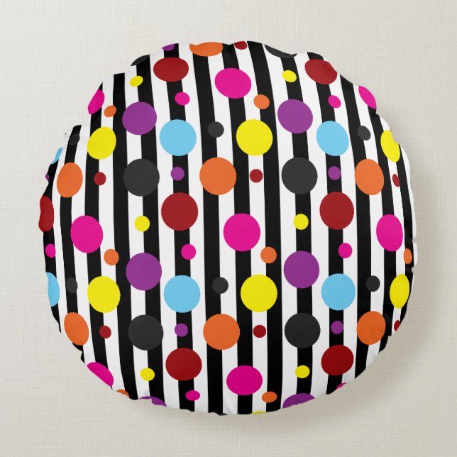 Punkte und Streifen Rundes Kissen (Vorderseite)