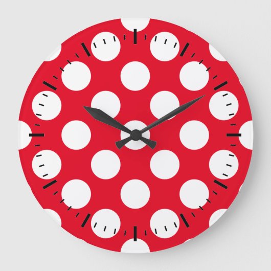 Punkte Weiß Rot Große Wanduhr (Vorderseite)