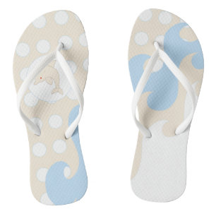 Punkte, Wellen, Dolphin am Meer, cremeblau Badesandalen