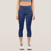 Punktgestepptes Muster Classic Blau und Weiß Capri Leggings (Vorderseite)