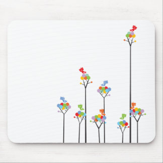 Punktierte Bäume u. niedliche Vogel-buntes Mousepad