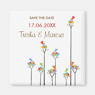 Punktierte Bäume u. niedliche Vögel retten Magnet