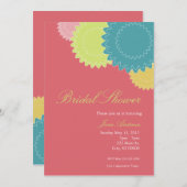 Punktierte Blumen - rosa, grün, korallenrot, Einladung (Vorne/Hinten)