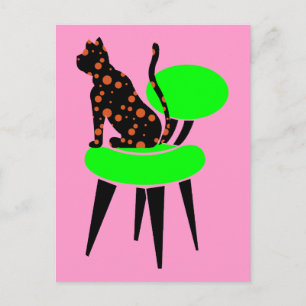 Punktierte Katze auf Stuhl - Abstrakte Pop-Art Postkarte