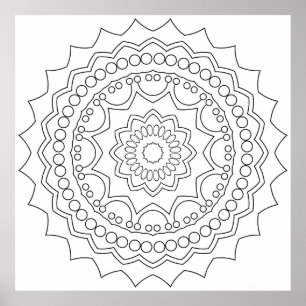 Punktierte Kreismandala mit floralem Kerndesign Poster