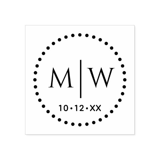 Punktierte Punkte Runder Rahmen Zwei Anfangsmonogr Gummistempel (Prägung)