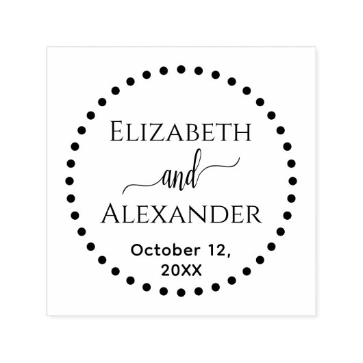 Punktierte Round Frame Bride Groom Namen Datum Hoc Permastempel (Design)