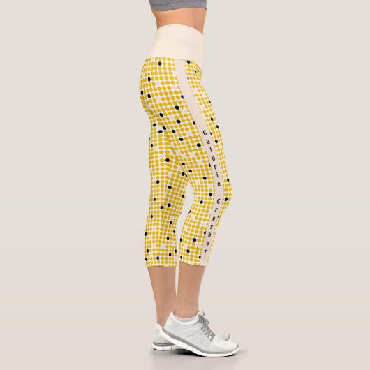 Punktmatrix - Gelb Creme Schwarz-MIT TEXT Capri Leggings (Rechts)