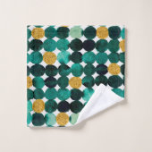 Punktmuster - smaragdfarbener und goldener Glitzer Badhandtuch Set (Waschlappen)