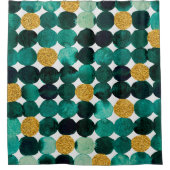 Punktmuster - smaragdfarbener und goldener Glitzer Duschvorhang (Vorderseite)