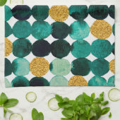 Punktmuster - smaragdfarbener und goldener Glitzer Geschirrtuch (Gefaltet)