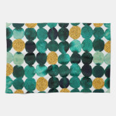 Punktmuster - smaragdfarbener und goldener Glitzer Geschirrtuch (Horizontal)