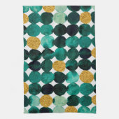 Punktmuster - smaragdfarbener und goldener Glitzer Geschirrtuch (Vertikal)