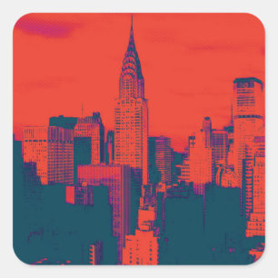 Punktrotes Retro-Style-Pop-Art-New-York-City Quadratischer Aufkleber