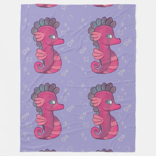 Punky Seahorse | Süßes rosa Seepferdchen Fleecedecke (Vorderseite)