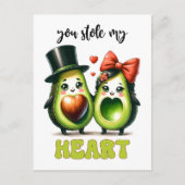 Punny avocado Sie gestohlen Mein Herz Valentine Postkarte (Vorderseite)