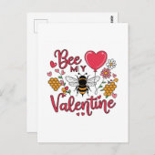 Punny Bee my Valentine Hearts and Blume Postkarte (Vorne/Hinten)