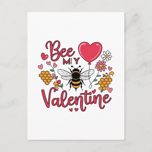 Punny Bee my Valentine Hearts and Blume Postkarte (Vorderseite)