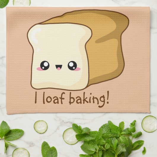 Punny I loaf dich, Kawaii Brot Geschirrtuch (Gefaltet)