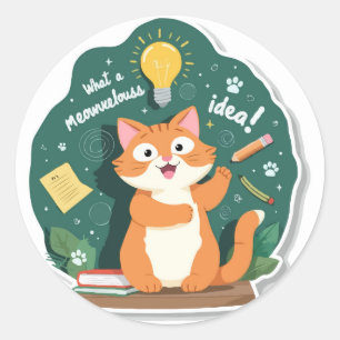 Punny 'Meowelouss Idea' Cat Back to School Runder Aufkleber