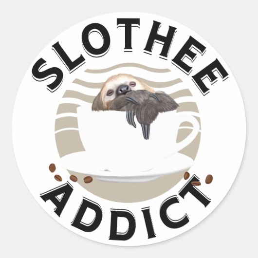 Punny Sloth und Coffee Loops Runder Aufkleber (Vorderseite)