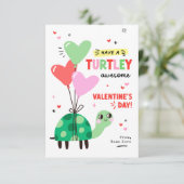 Punny Turtle Valentine's Day Kids Classroom Card Einladung (Stehend Vorderseite)